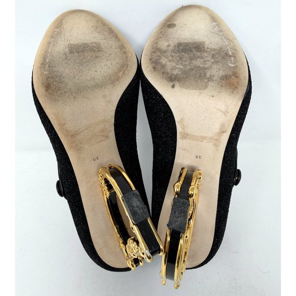Dolce & Gabbana Mary Jane Pumps Black Baroque DG Logo Heel Size 38 Designer - Picture 9 of 12